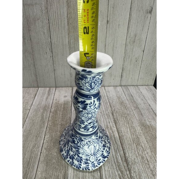 Vintage Blue and White Candlestick Holders Ceramic Floral 6.5' Tall - Set of 2 - Picture 7 of 8
